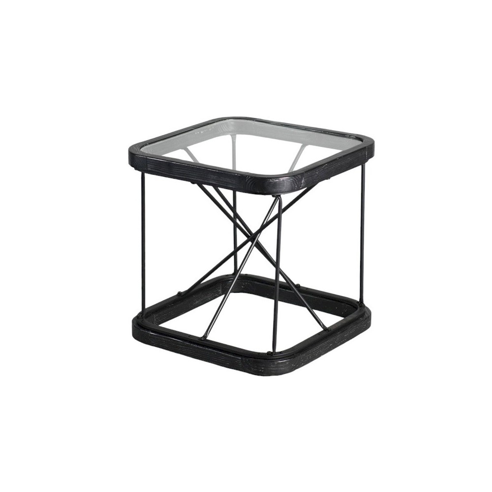 Black metal wood and glass side table 50x50cm AUSTIN