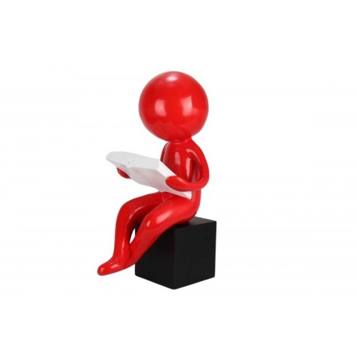 Sculpture Homme Rouge Grosse Tête Assis Lit Un Livre SOCADIS - 1