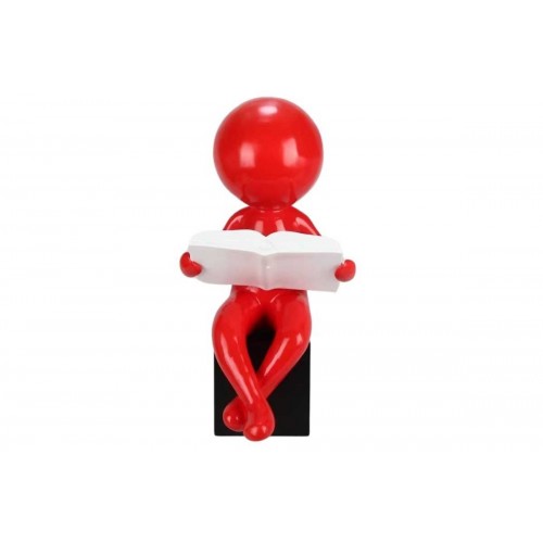 Sculpture Homme Rouge Grosse Tête Assis Lit Un Livre SOCADIS - 1