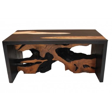 Table Basse Bois Noir/Nature Racine de Teck et Bois de Suar - ROOTY Collection SOCADIS - 1