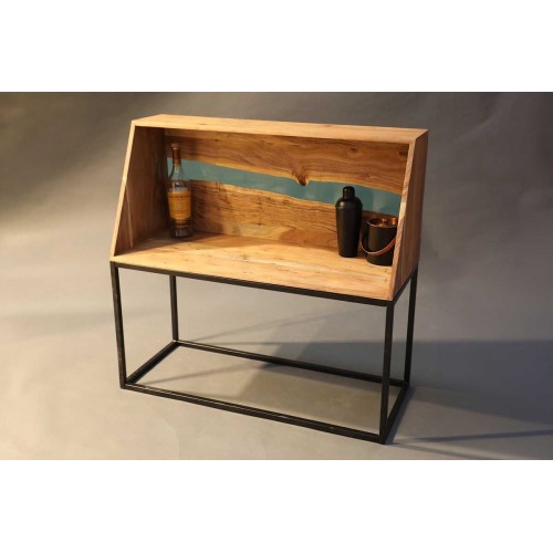 RIVER Wood and Epoxy Resin Bar Cabinet - River Collection SOCADIS - 1