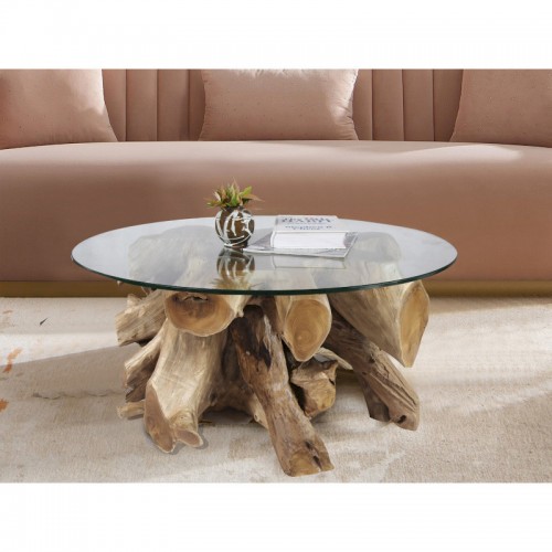 Megan Low table 90 cm - Natural wood and Trempé glass DRIMMER - 1