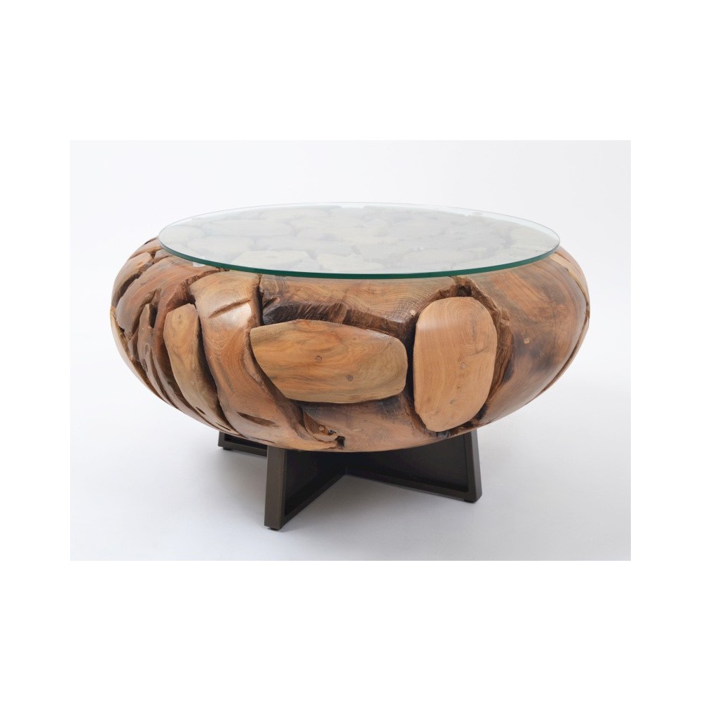 Table Basse HECTORIA - Racine de Teck et Verre DRIMMER - 1