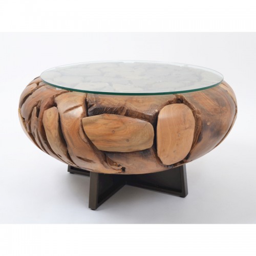 Table Basse HECTORIA - Racine de Teck et Verre DRIMMER - 1