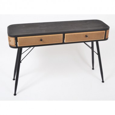 Wood and metal console HAROLD - 2 drawers - Industrial design 120 cm