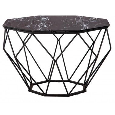 Side table black marble look glass metal LOSANGE IXIA - 1