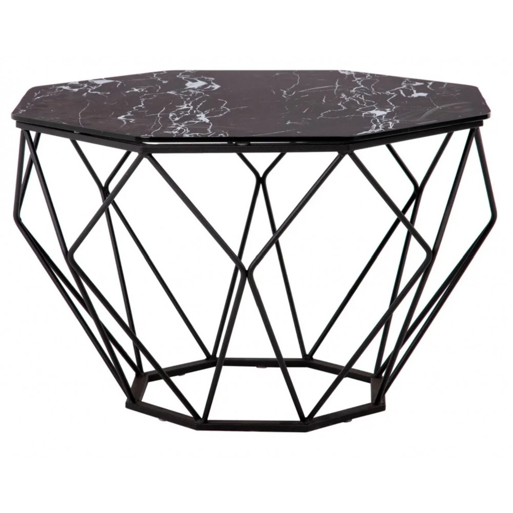 Side table black marble look glass metal LOSANGE IXIA - 1