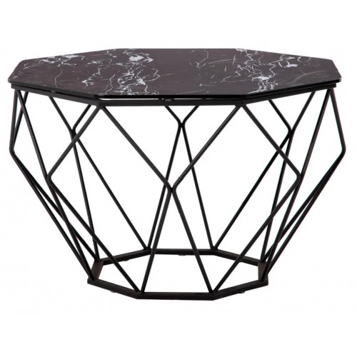 Table d'appoint verre aspect marbre noir métal LOSANGE IXIA - 1