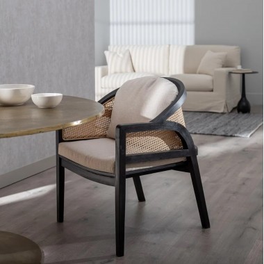 Black Natural armchair in Rotin and Wood COCON DENZZO - 2