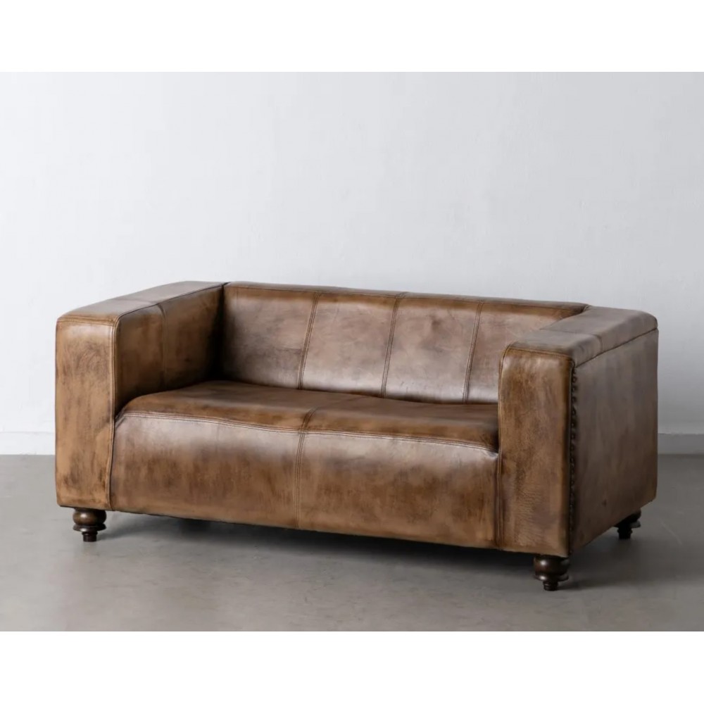 2 seater brown leather sofa AUSTIN 146CM DENZZO - 4