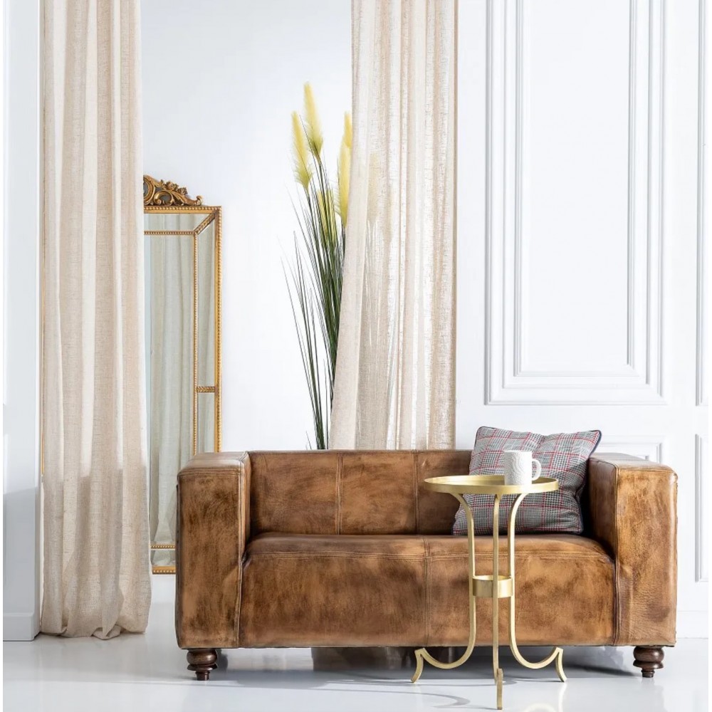 2 seater brown leather sofa AUSTIN 146CM DENZZO - 2