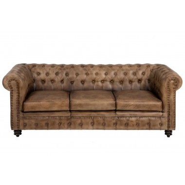 Canapé cuir marron vintage 3 places CHESTERFIELD 206cm DENZZO - 3