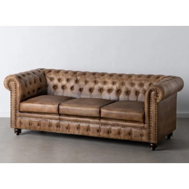 3 seater vintage brown leather sofa CHESTERFIELD 206cm DENZZO - 4