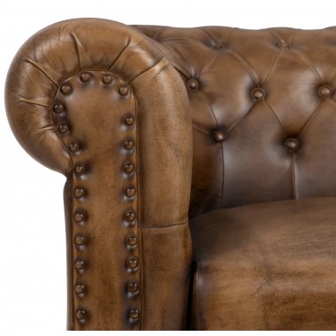 Canapé cuir marron vintage 2 places CHESTERFIELD 153cm DENZZO - 5