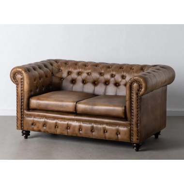 Canapé cuir marron vintage 2 places CHESTERFIELD 153cm DENZZO - 4