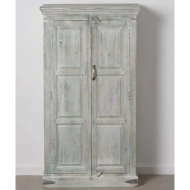 Armoire bois de manguier cérusé blanc vert - DENZZO DENZZO - 10