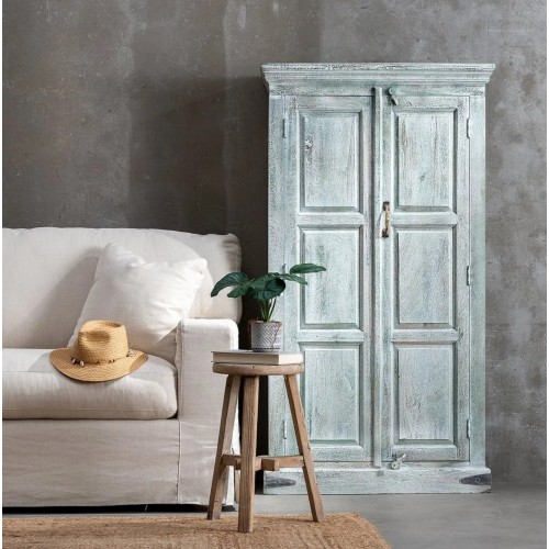 Armoire bois de manguier gris salon 2 portes 83x42,50x152cm