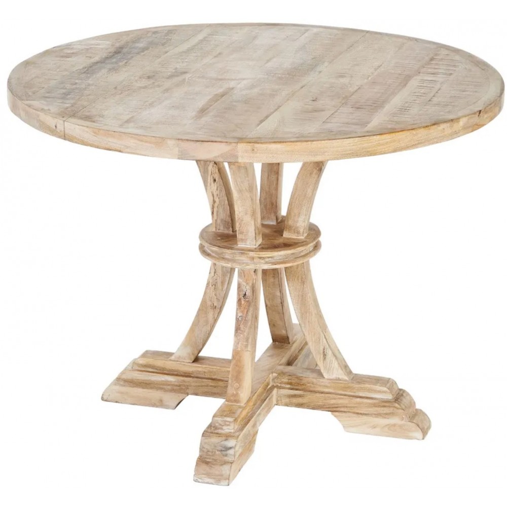 Round Table Manguier Wood 100 cm Cerusea White - DENZZO DENZZO - 1