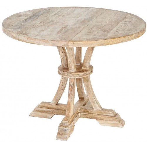 Mesa redonda Manguer Wood 100 Cm Cerusado Branco - DENZZO DENZZO - 1