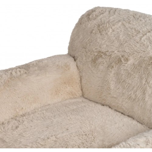 Chaise de salle à manger IXIA fausse fourrure beige et assise enveloppante — coussin amovible vu de près