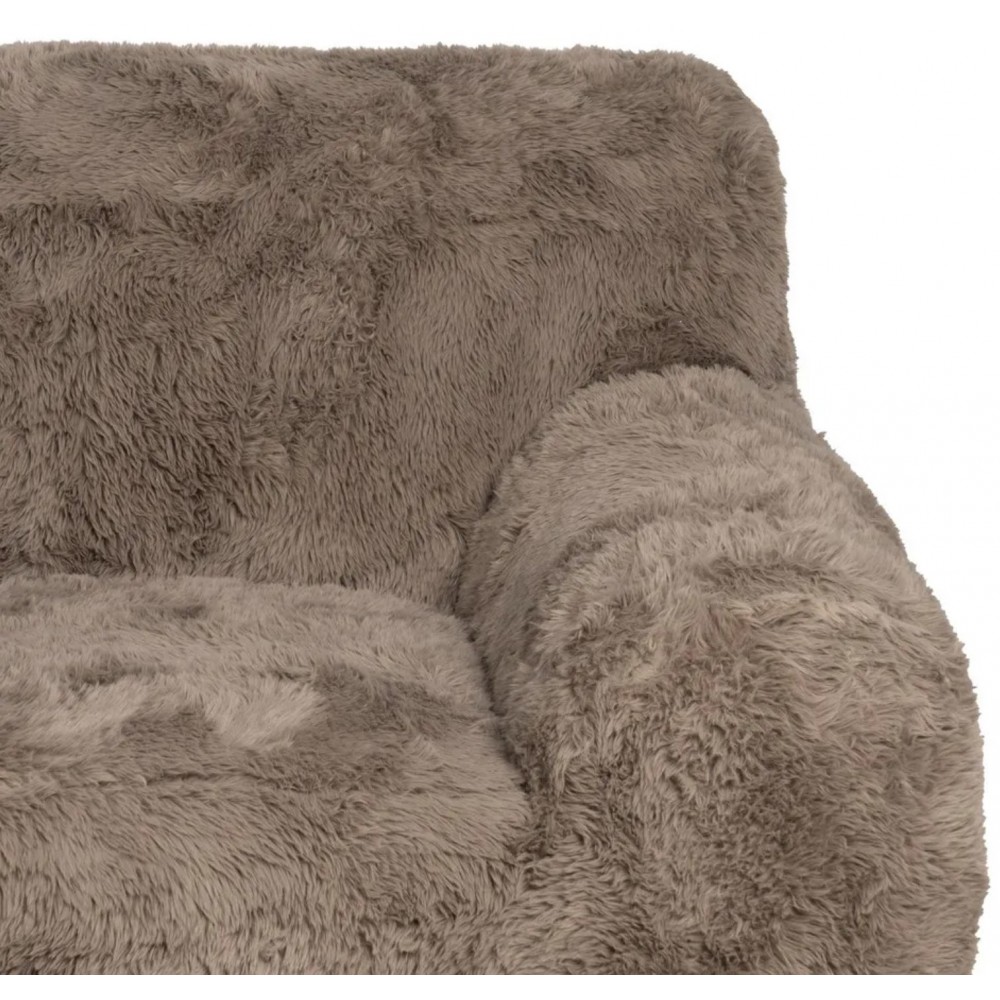 Chaise de salle à manger IXIA fausse fourrure taupe et assise enveloppante — assise et coussins vus de face