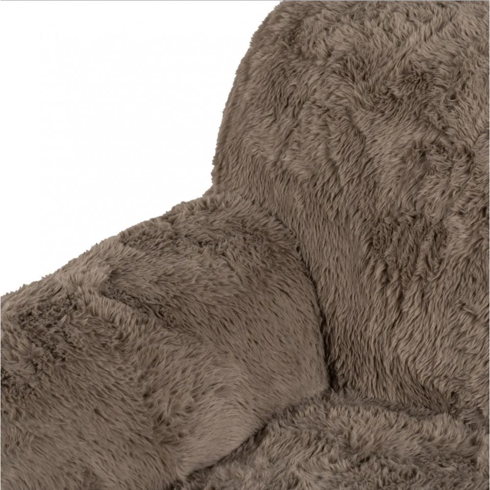 Chaise de salle à manger IXIA fausse fourrure taupe et assise enveloppante — coussin amovible vu de près