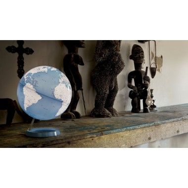 Leuchtende Erdkugel Weiß Blaues Design auf blauem Stand 2
