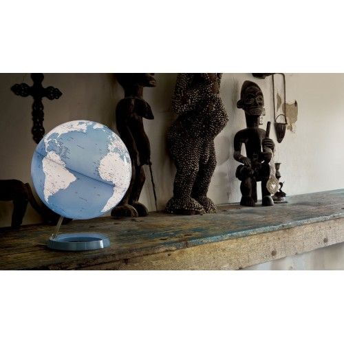 Projeto azul luminoso globo branco azul no suporte azul