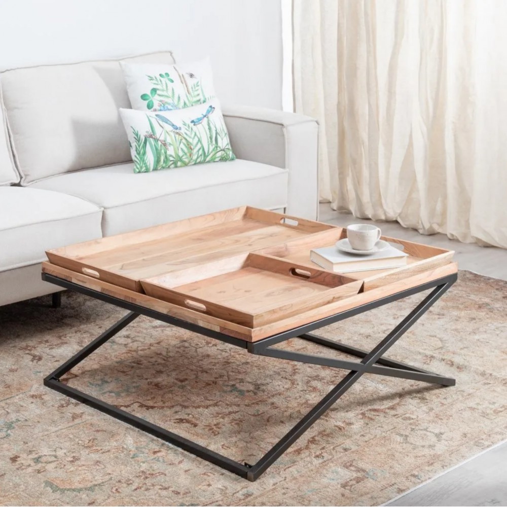 Table basse bois de manguier et fer 85x85cm IXIA IXIA - 2
