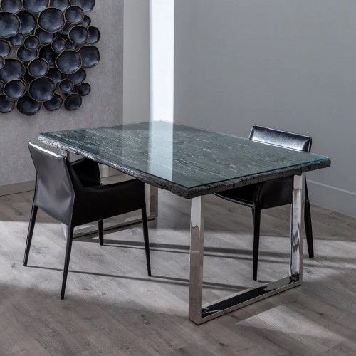 Dining Table Wood Black and Glass Stainless Steel Feet 160cm IXIA IXIA - 1