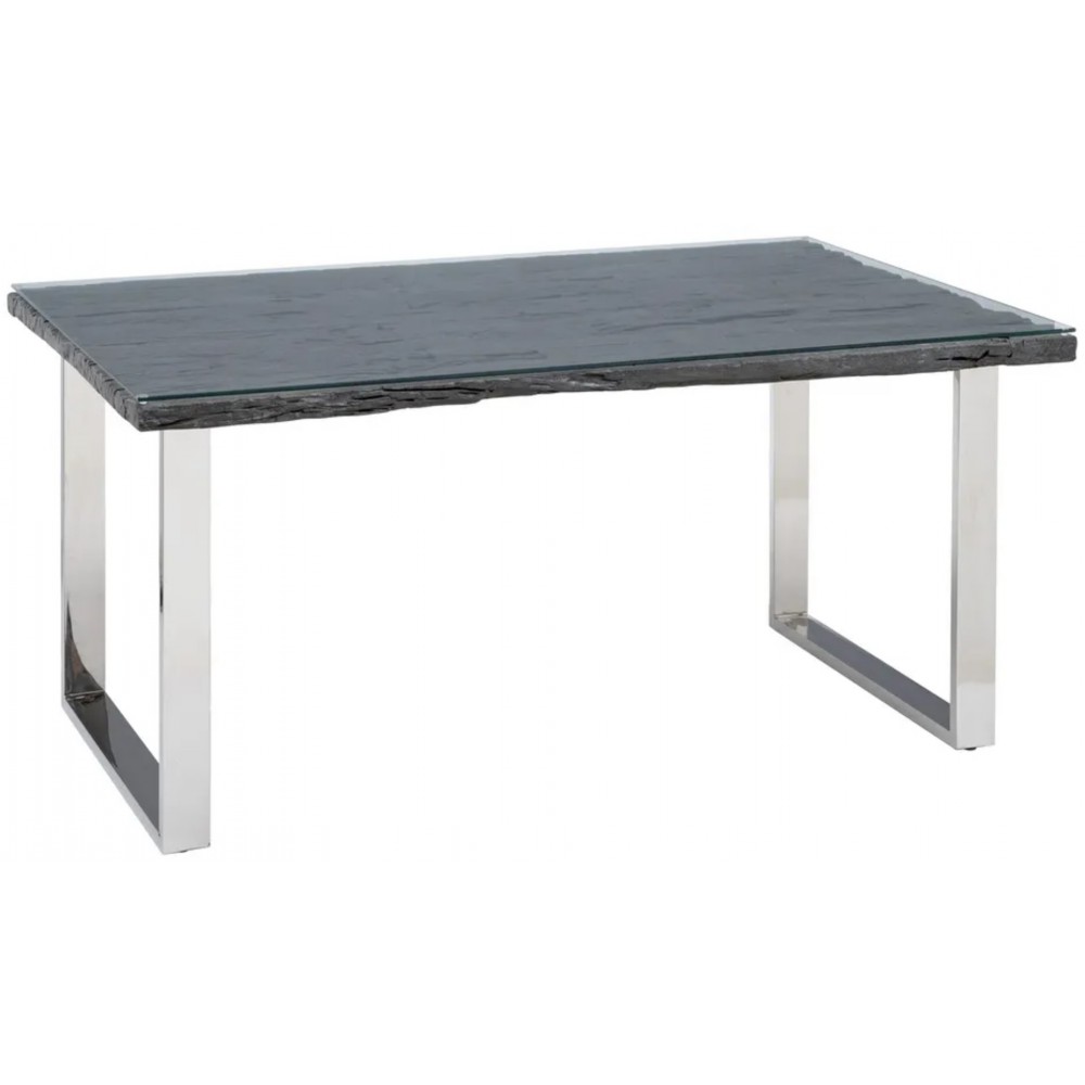 Mesa de comedor Madera negra y cristal Pieza de acero inoxidable 160cm IXIA IXIA - 1