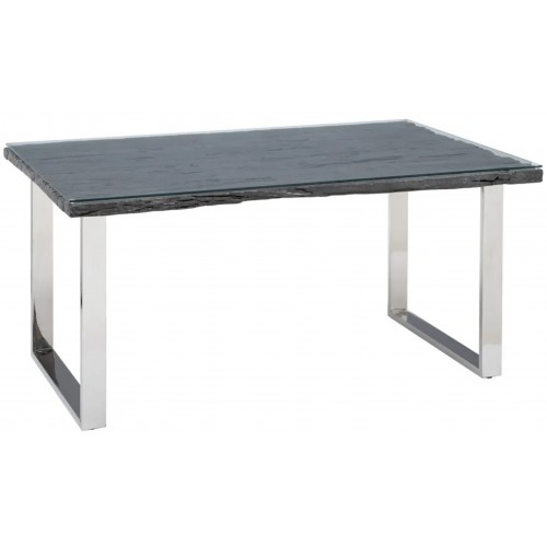 Mesa de jantar madeira preto e vidro Pé de aço inoxidável 160cm IXIA IXIA - 1