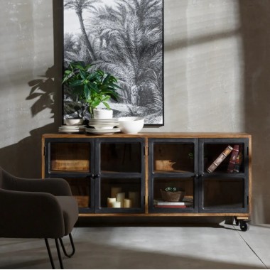 Buffet in mangohout op rollen van 160 cm IXIA IXIA - 1 2