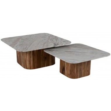 Set 2 tables basses marbre & bois MONZA IXIA IXIA - 1