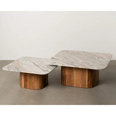 Set 2 tables basses marbre & bois MONZA IXIA IXIA - 1 2