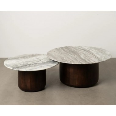 Set 2 tables basses marbre & bois RONDA IXIA IXIA - 1 2
