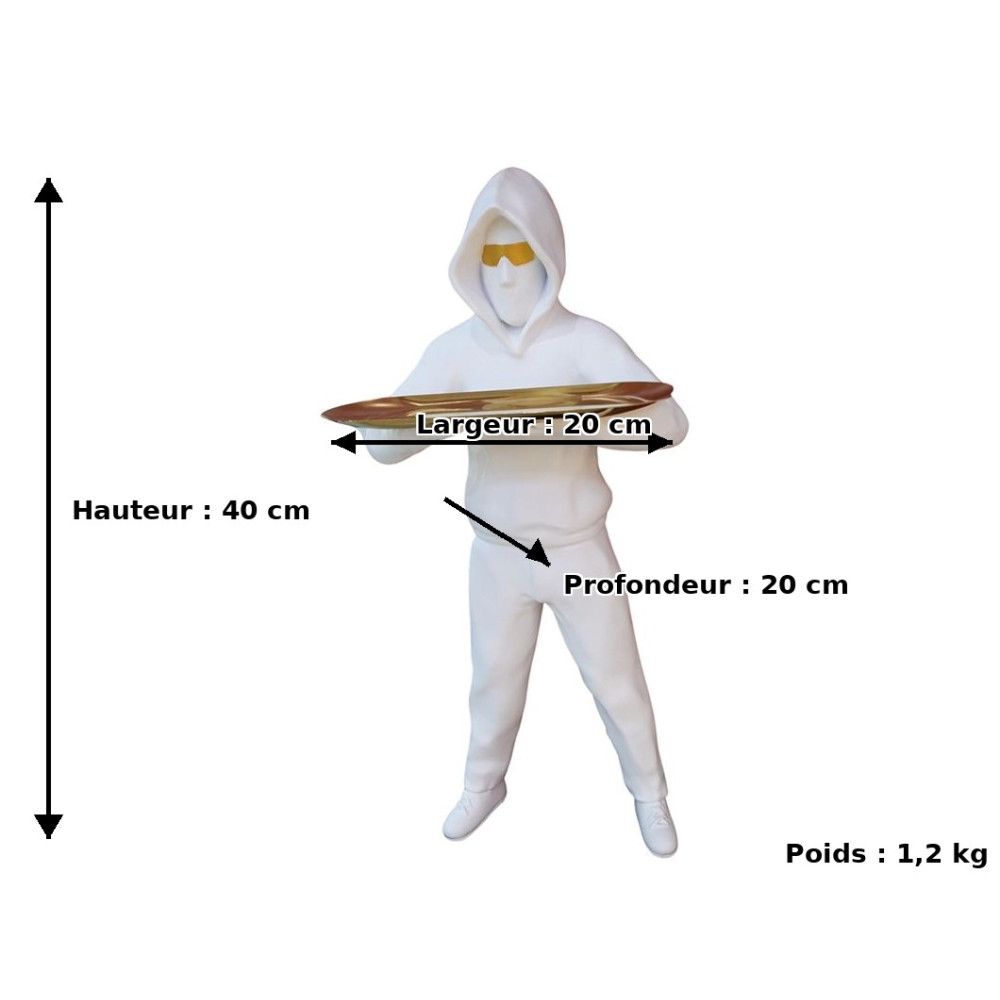 Dekofigur MAJESTIC weiße Figur mit Goldtablett SOCADIS — Maßskizze des Produkts