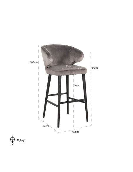 Barhocker Indigo aus Samt in Stone