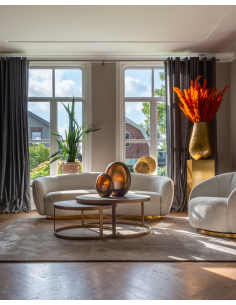 Salontafels Messing Roggenleer Glazen Bladen BLOOMVILLE 2