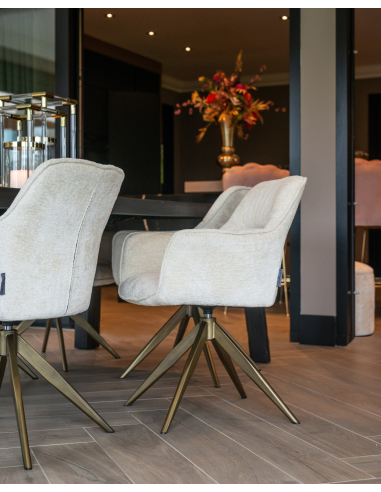 Eetkamerstoel Aline white chenille draaibaar brandvertragend