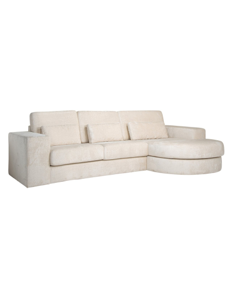 Sofa Felix aus weißem Chenille, 2,5-Sitzer + runde Lounge rechts