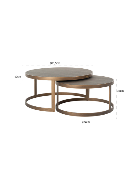 Brass Stingray Leather Coffee Tables Glass Tops BLOOMVILLE