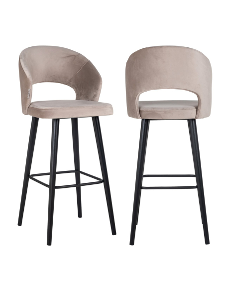 Barhocker Savoy aus khakifarbenem Samt