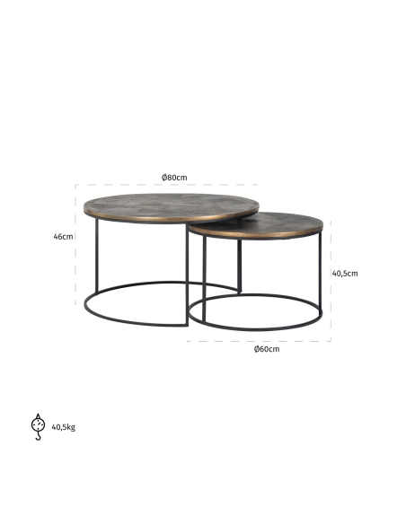 Tavolino da caffè Tulum brushed gold (Set of 2)