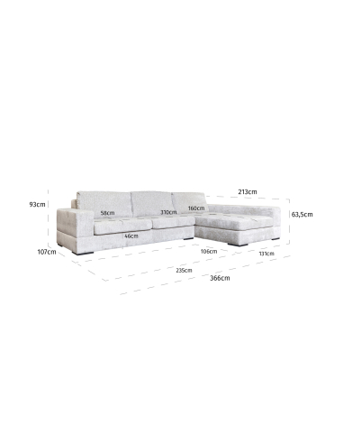 Divano Pasha pearl island 3 posti + chaise longue destra completamente rivestito