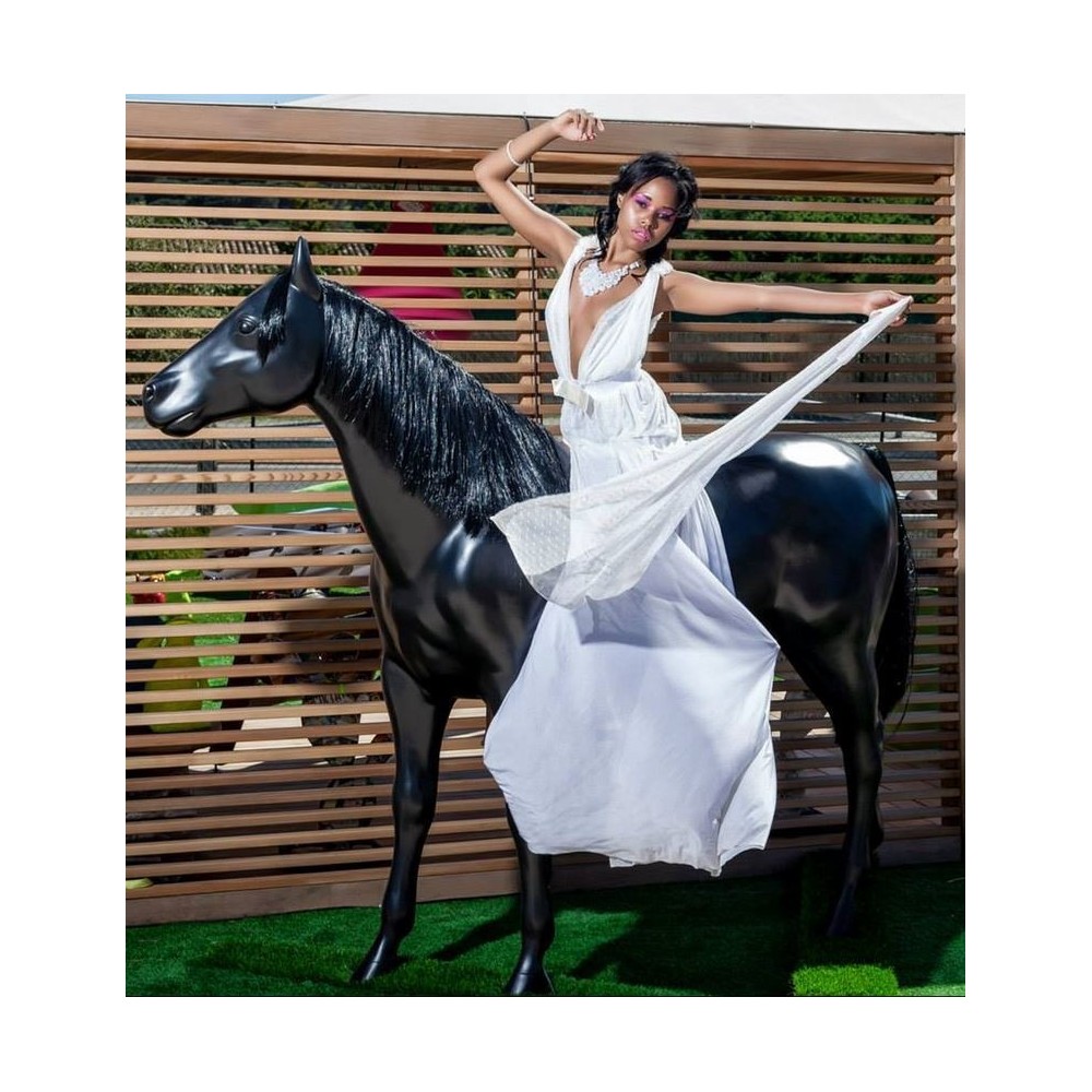 Statue black horse matte size nature By-Rod - 2