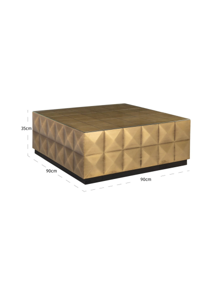 Mesa de centro Collada dourado escovado incl. tampo de vidro