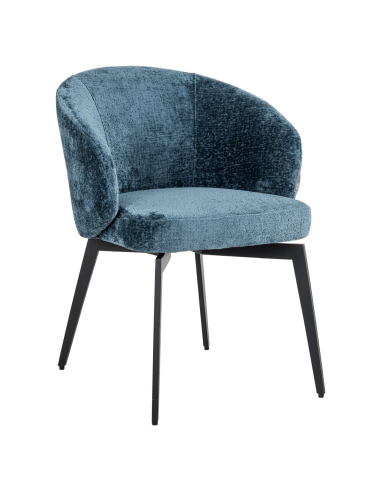 Eetkamerstoel Amphara blauwe brandvertragende chenille