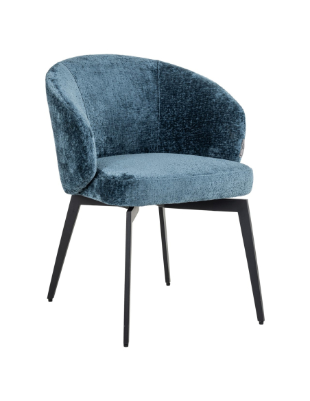 Eetkamerstoel Amphara blauwe brandvertragende chenille