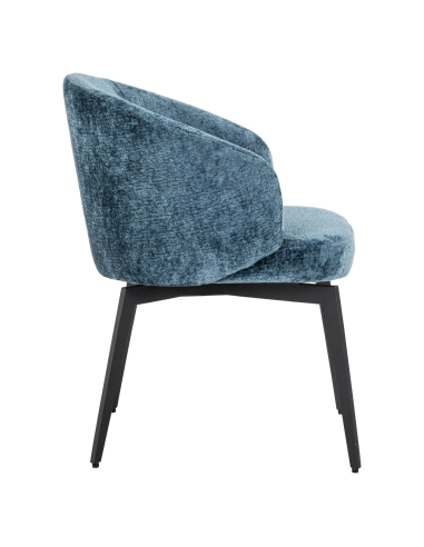 Eetkamerstoel Amphara blauwe brandvertragende chenille